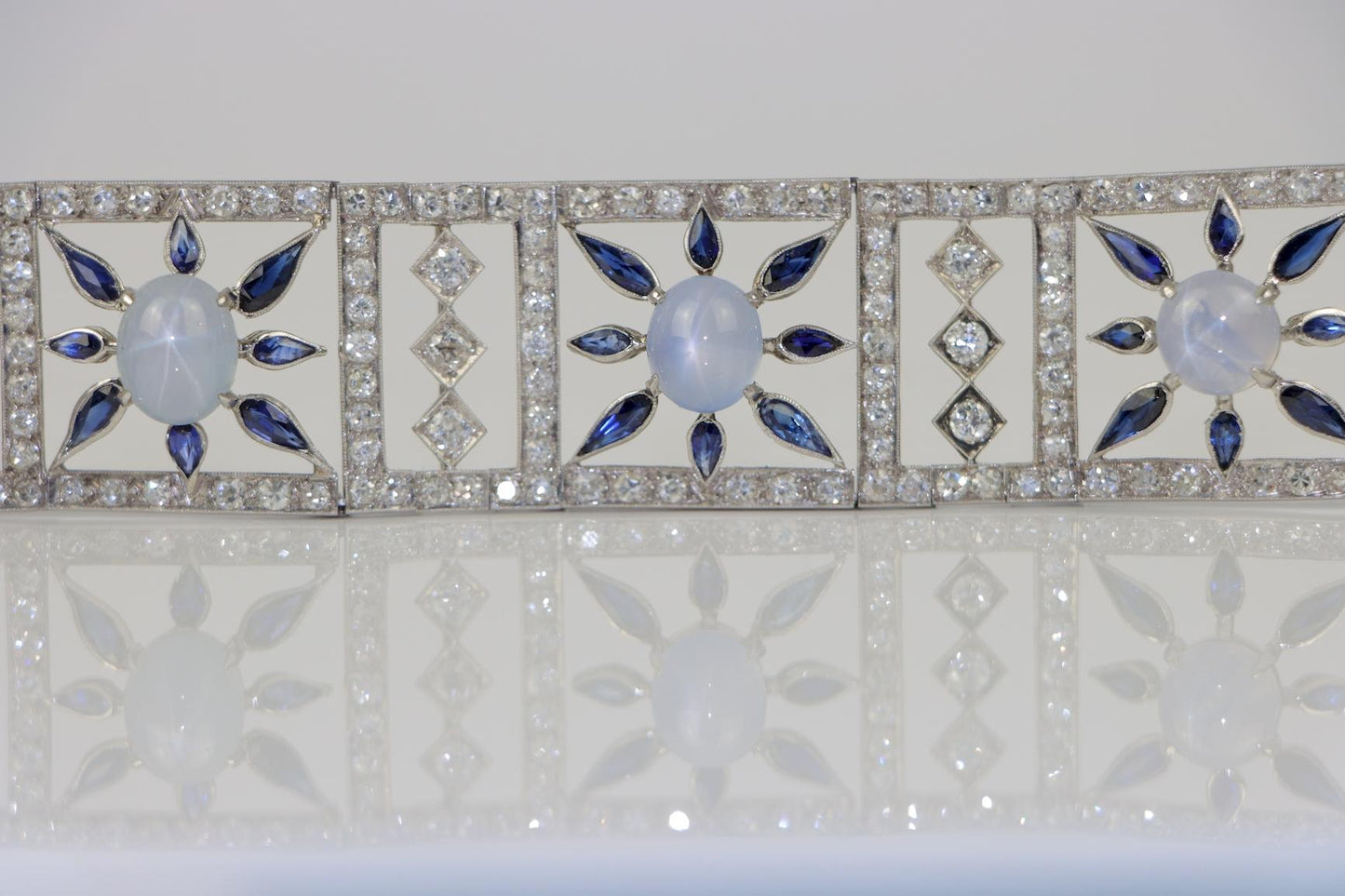 Vintage 18K White Gold Diamond Sapphire Star Sapphire Bracelet