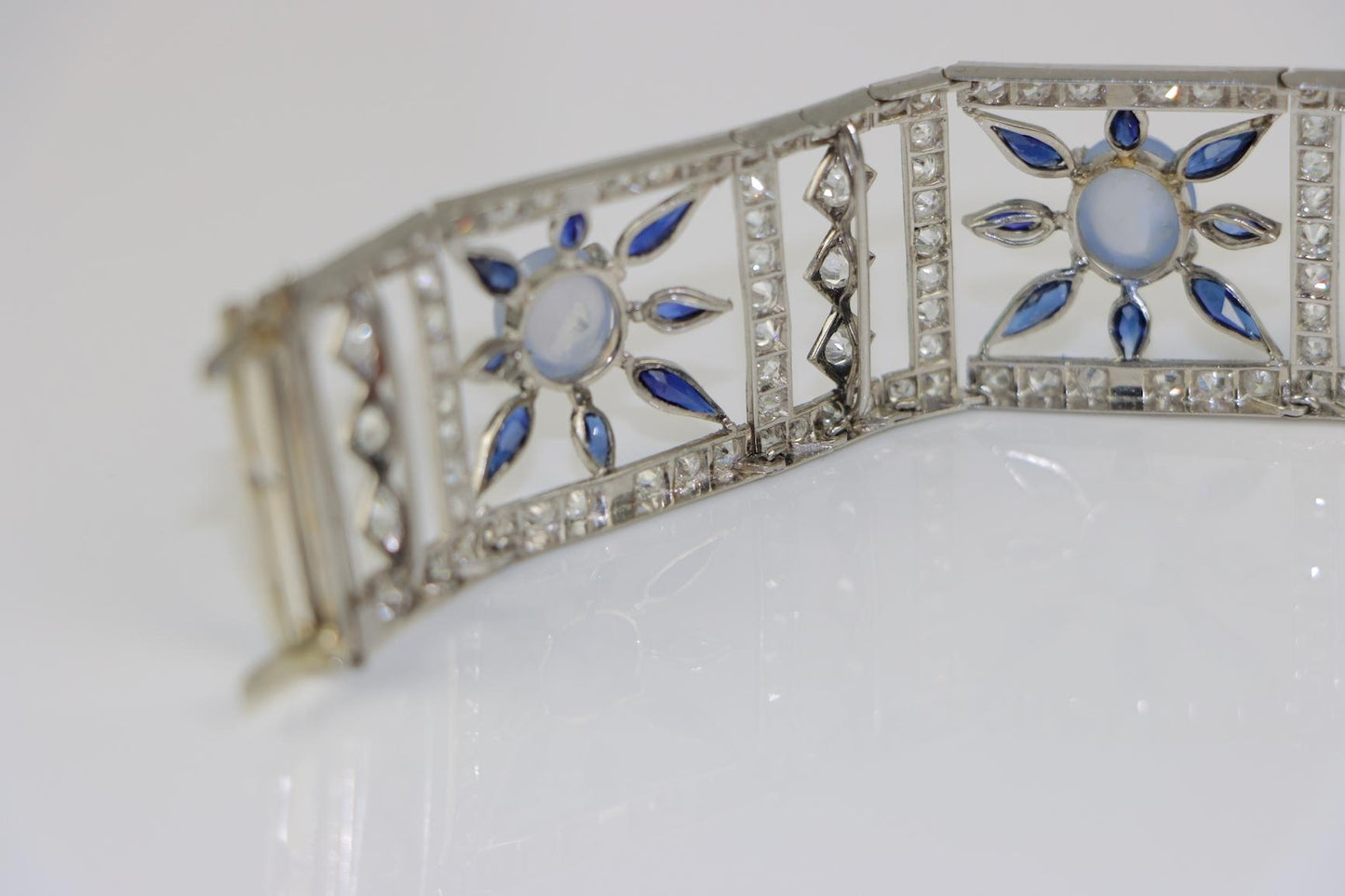 Vintage 18K White Gold Diamond Sapphire Star Sapphire Bracelet