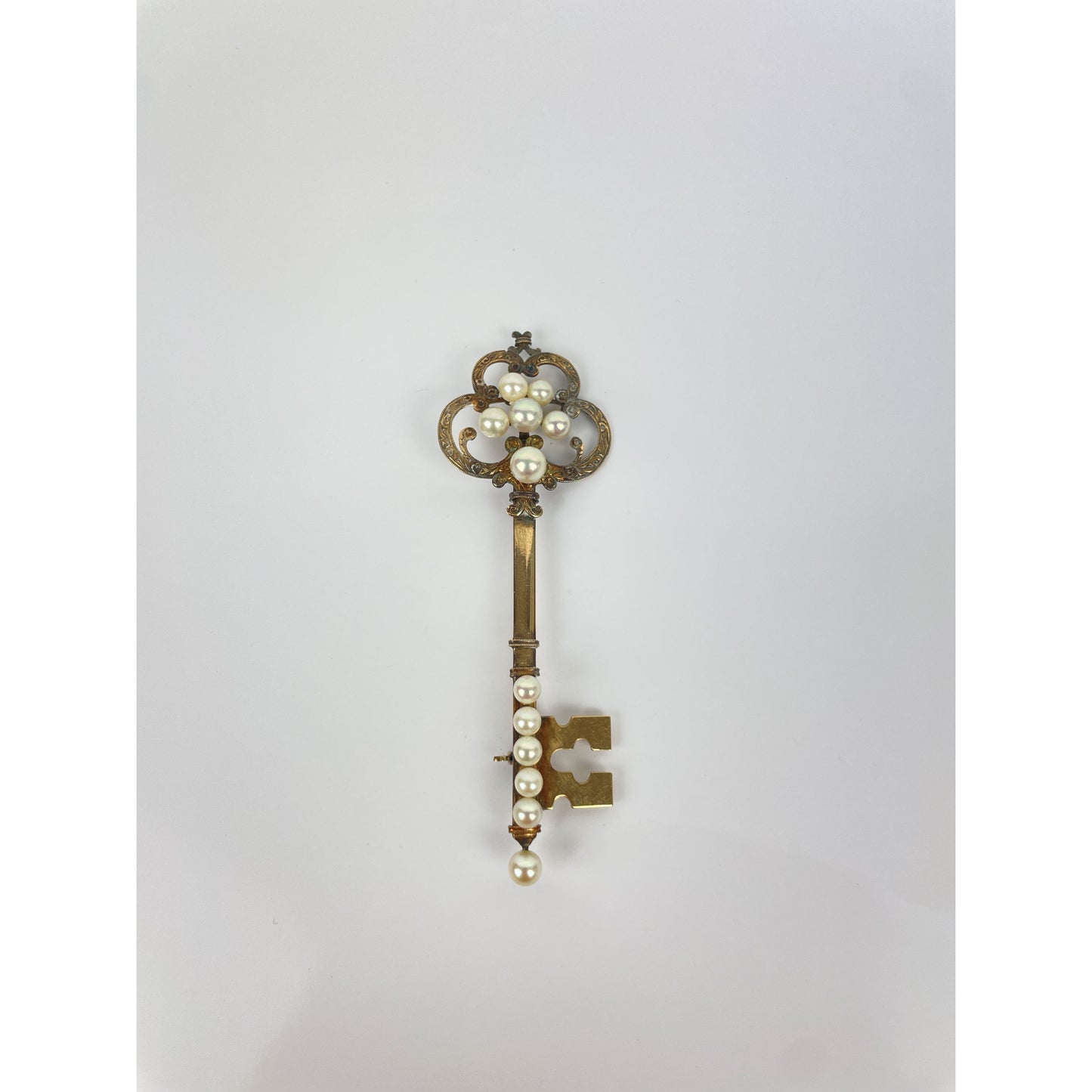 Antique 14k Gold Pearl Key Brooch Pin