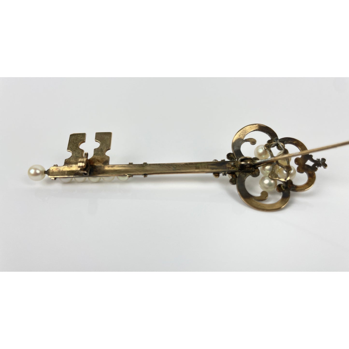 Antique 14k Gold Pearl Key Brooch Pin