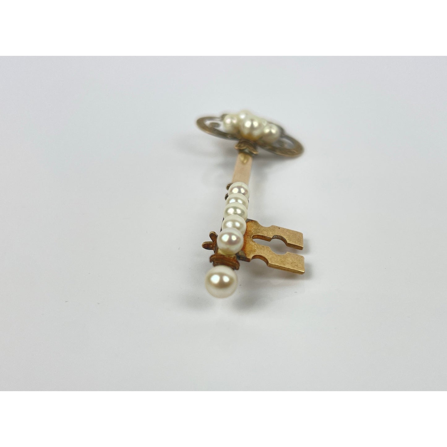 Antique 14k Gold Pearl Key Brooch Pin