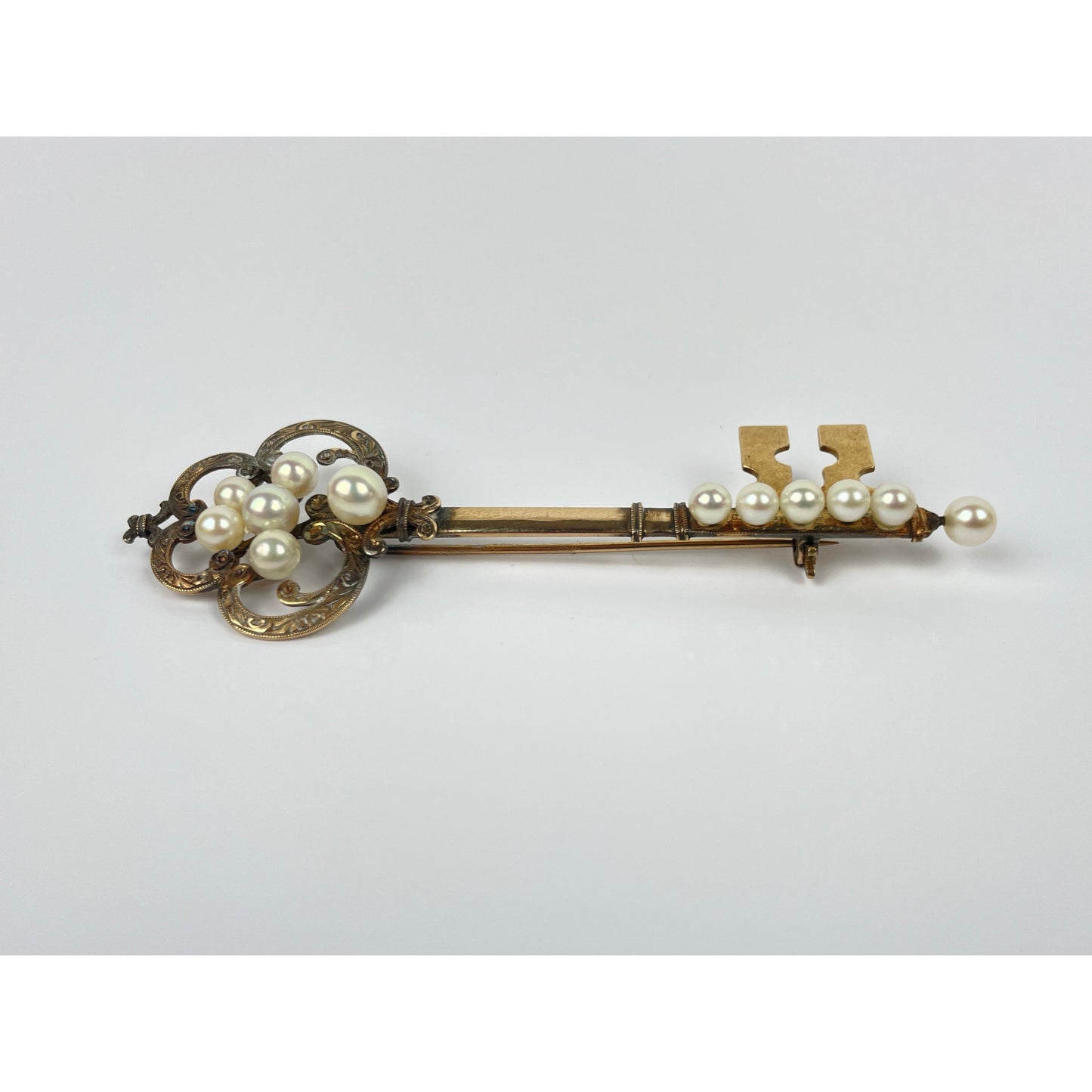 Antique 14k Gold Pearl Key Brooch Pin