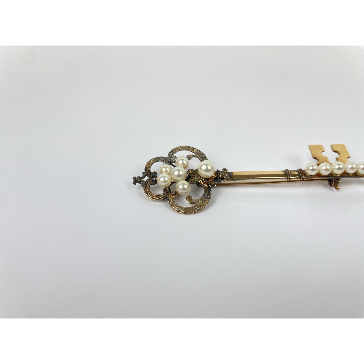 Antique 14k Gold Pearl Key Brooch Pin