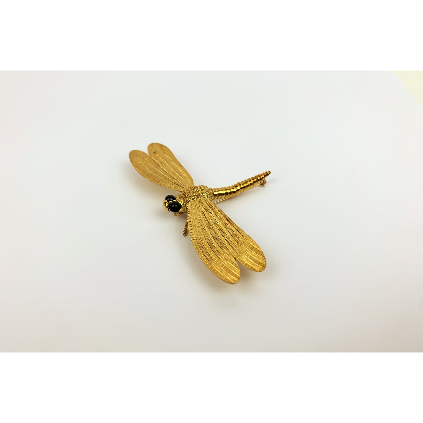 Cellino 18k Gold Black Onyx Dragon Fly Brooch Pin Pendant