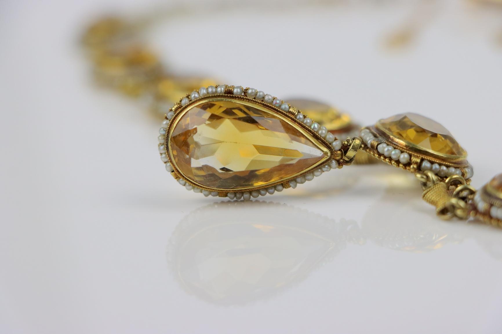 Antique 14K Gold Citrine Pearl Necklace