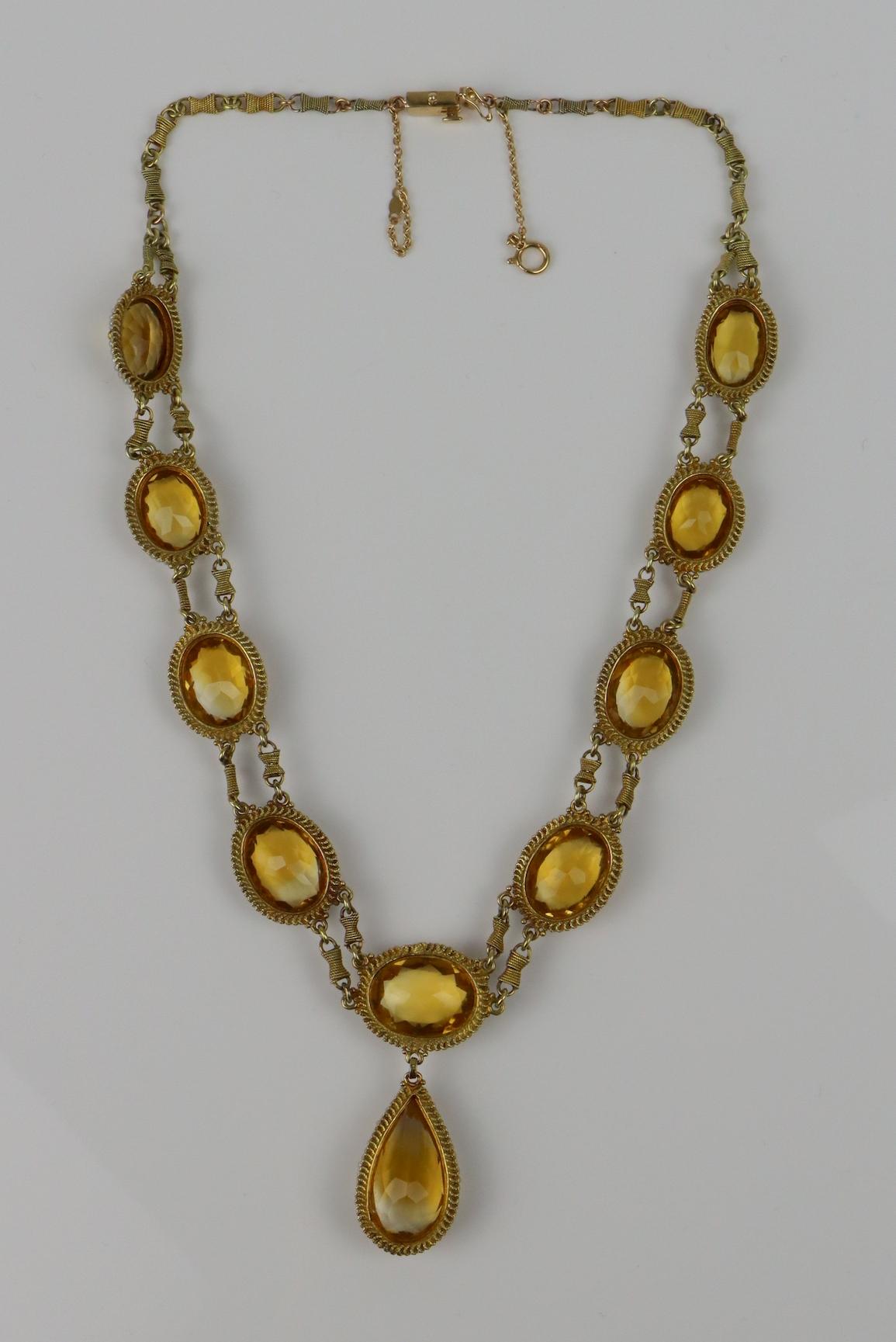 Antique 14K Gold Citrine Pearl Necklace