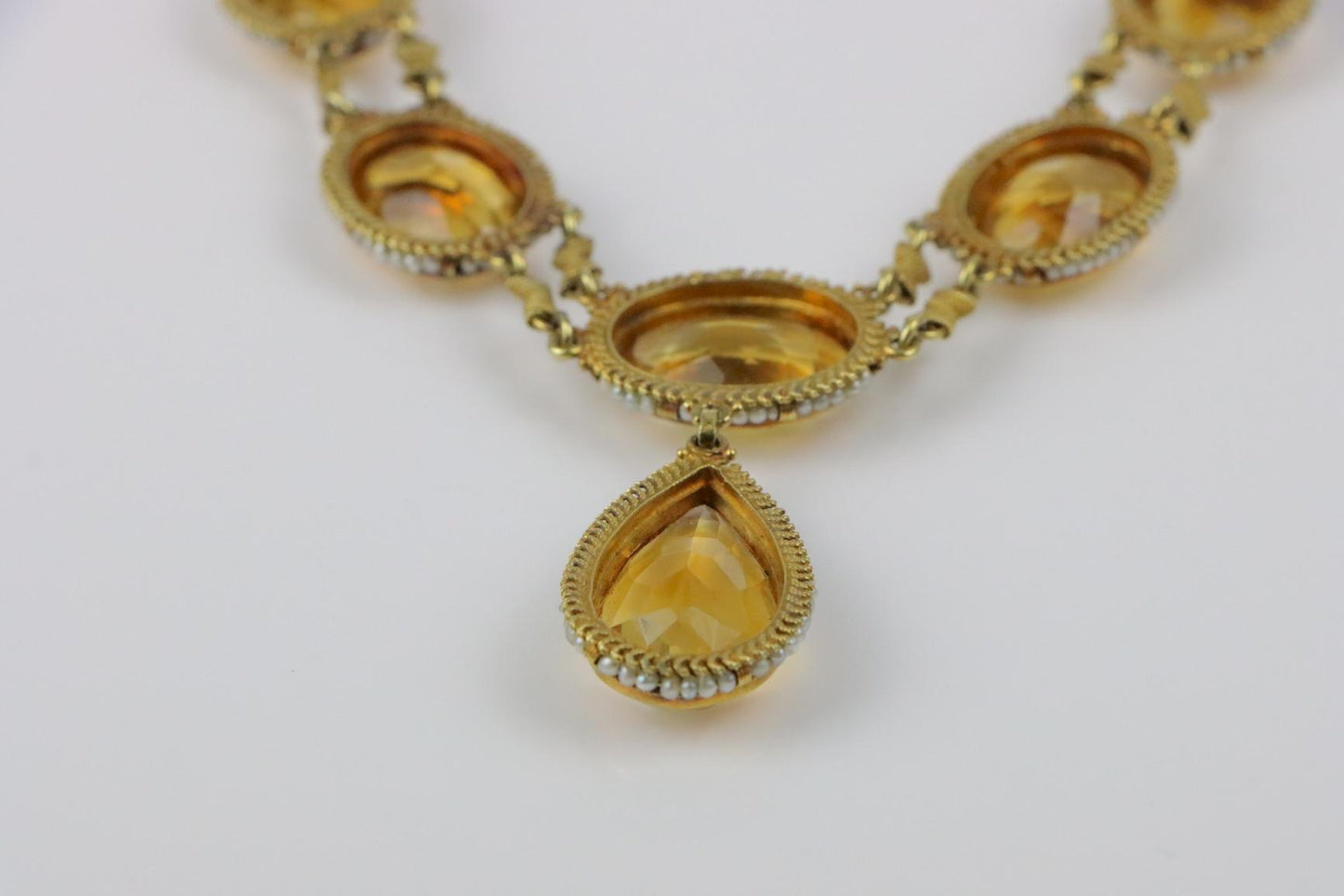 Antique 14K Gold Citrine Pearl Necklace