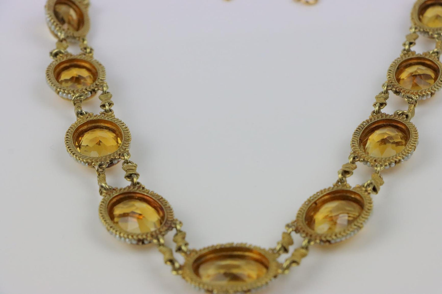 Antique 14K Gold Citrine Pearl Necklace