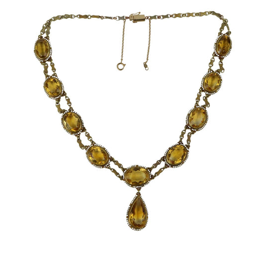 Antique 14K Gold Citrine Pearl Necklace