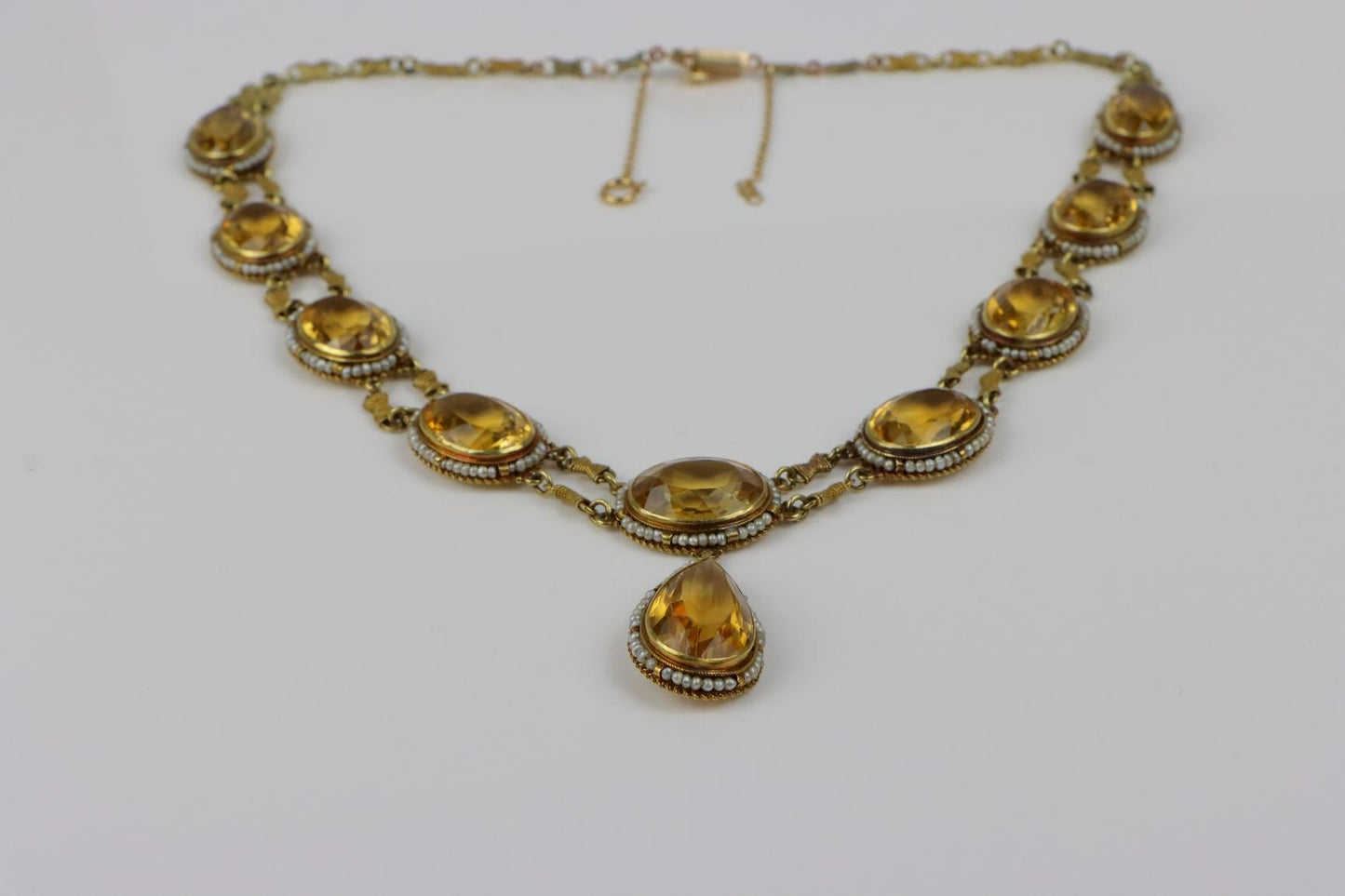 Antique 14K Gold Citrine Pearl Necklace