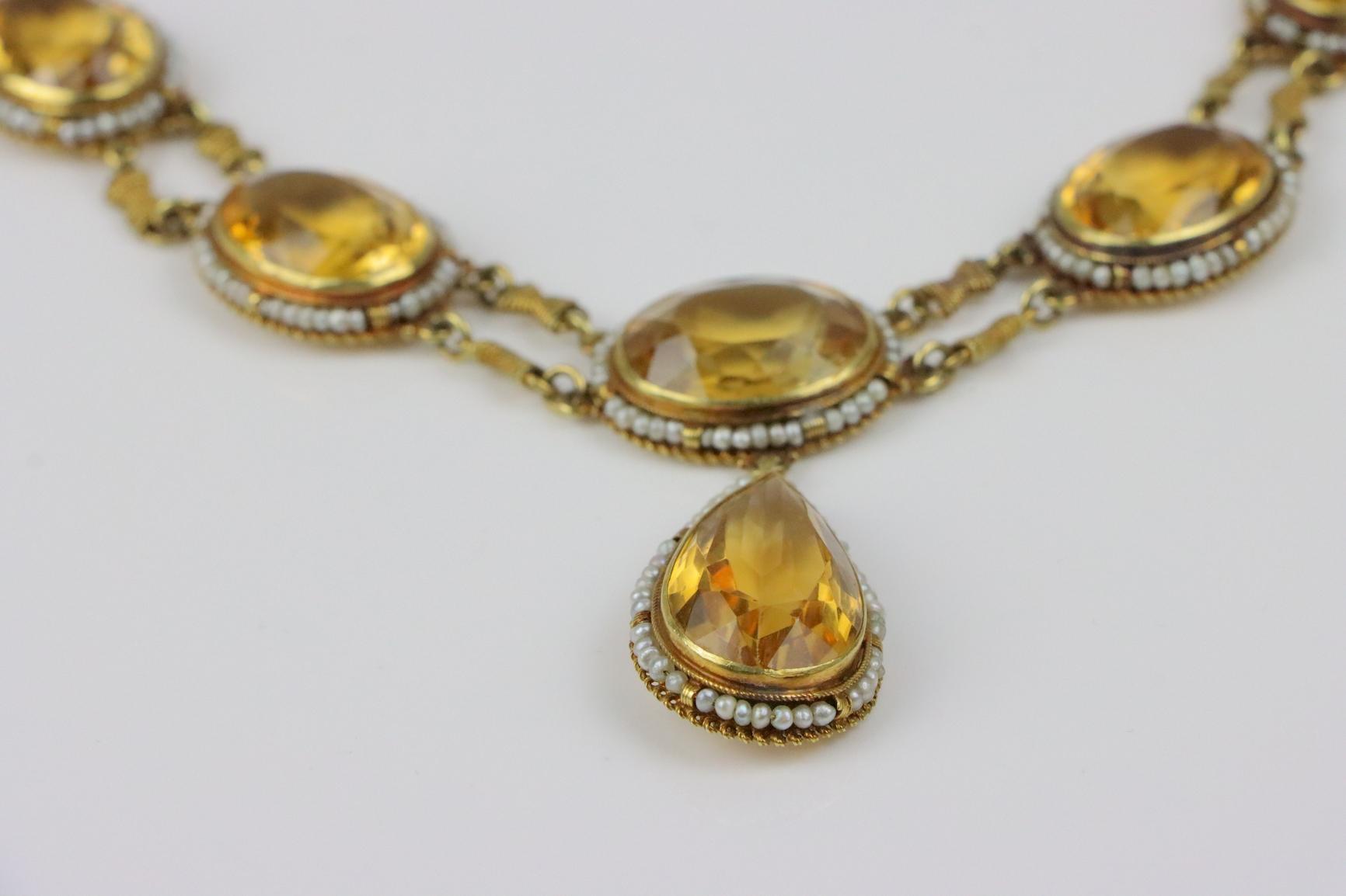 Antique 14K Gold Citrine Pearl Necklace