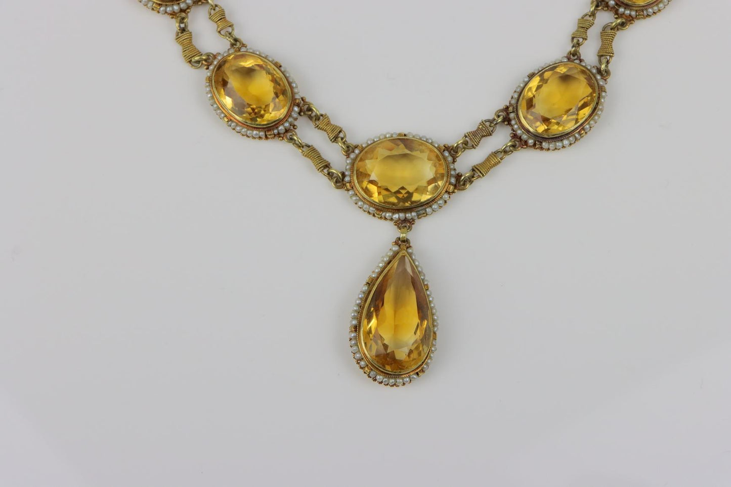 Antique 14K Gold Citrine Pearl Necklace