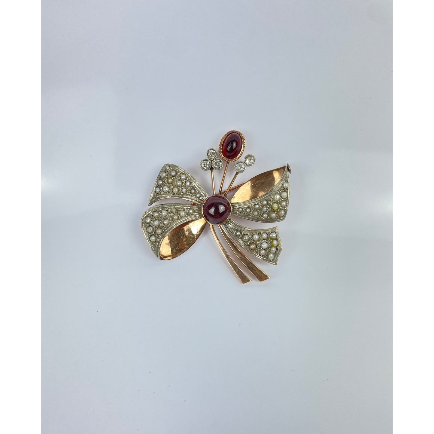 Victorian Seed Pearl Diamond Garnet Brooch