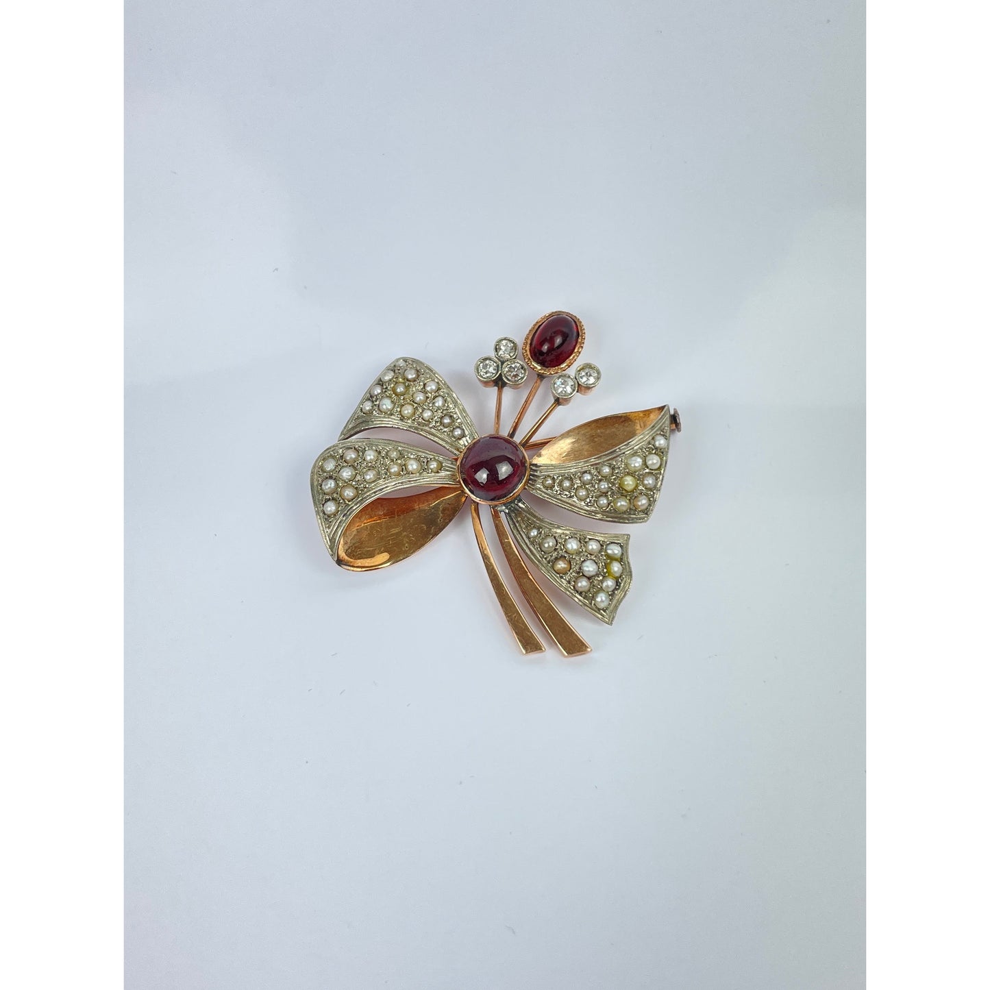 Victorian Seed Pearl Diamond Garnet Brooch