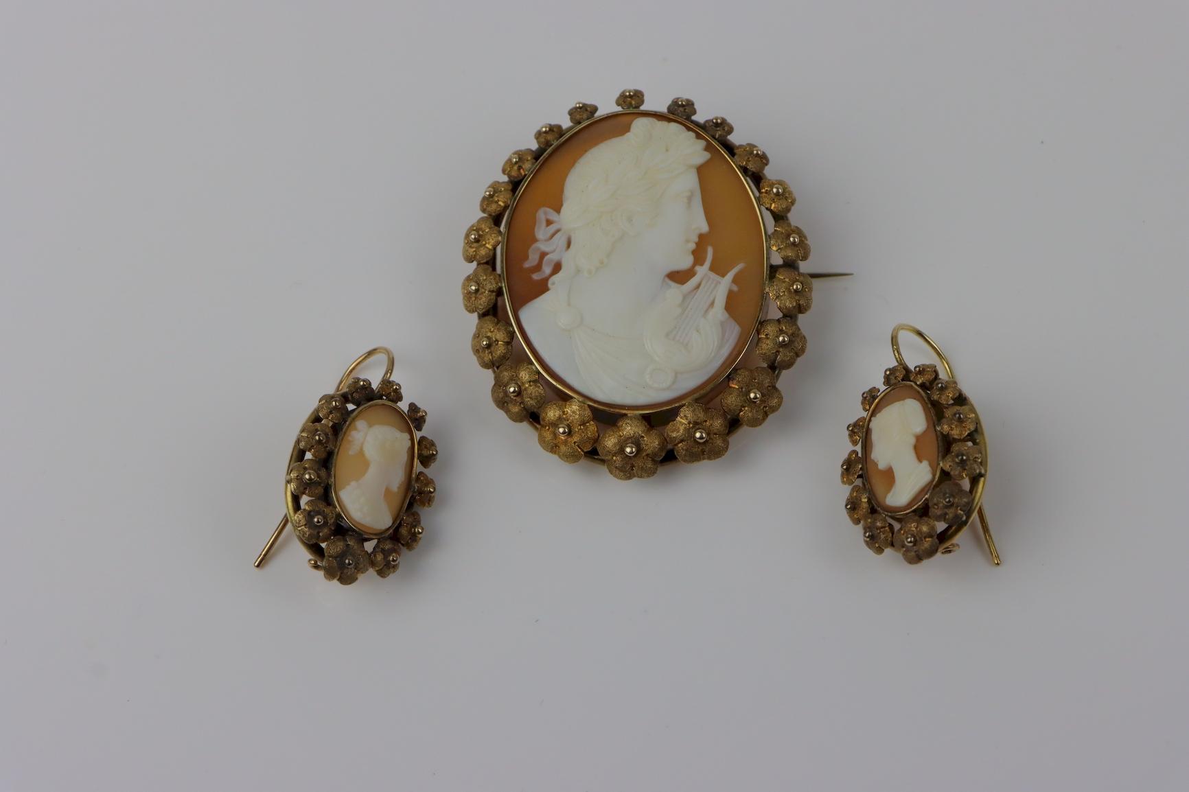 Antique 14K Gold Cameo Set