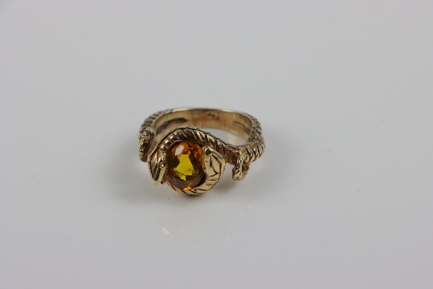 Vintage 18K Gold Citrine Snake Ring