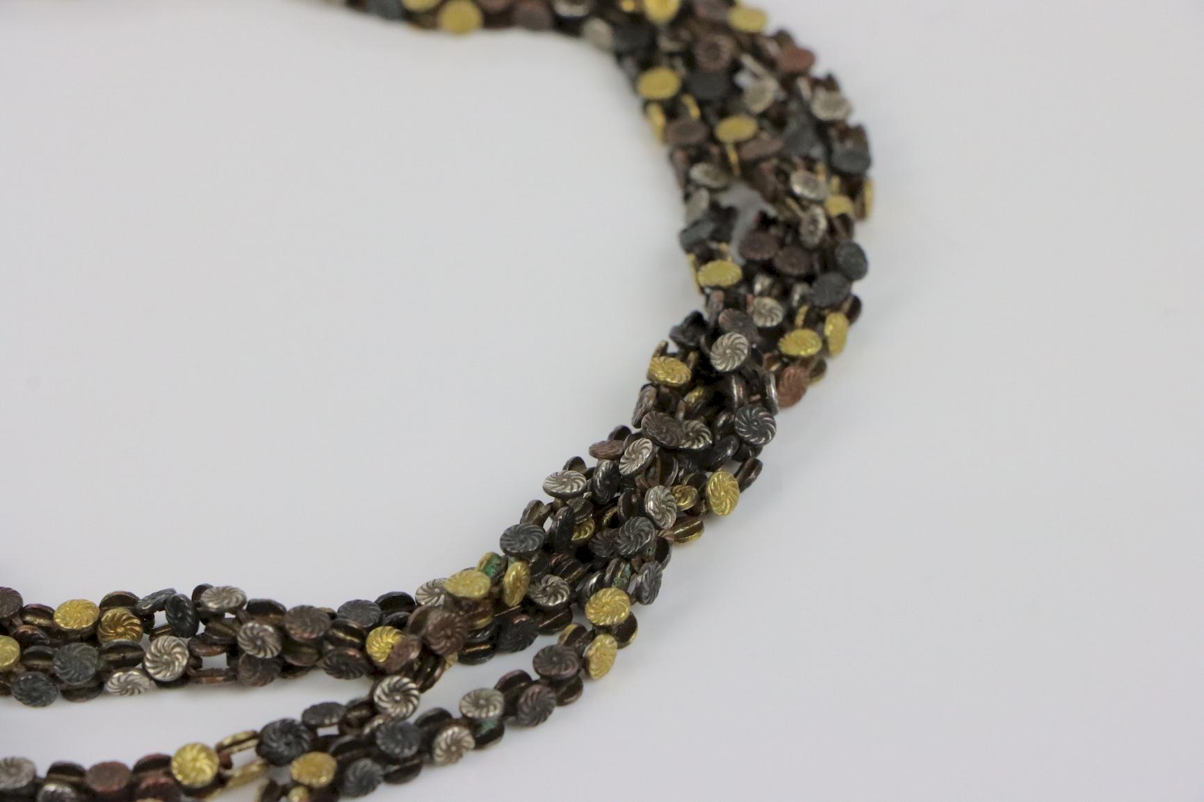 A Very Rare Antique Mixed Metal Shakudo Long Chain Necklace Meji Period