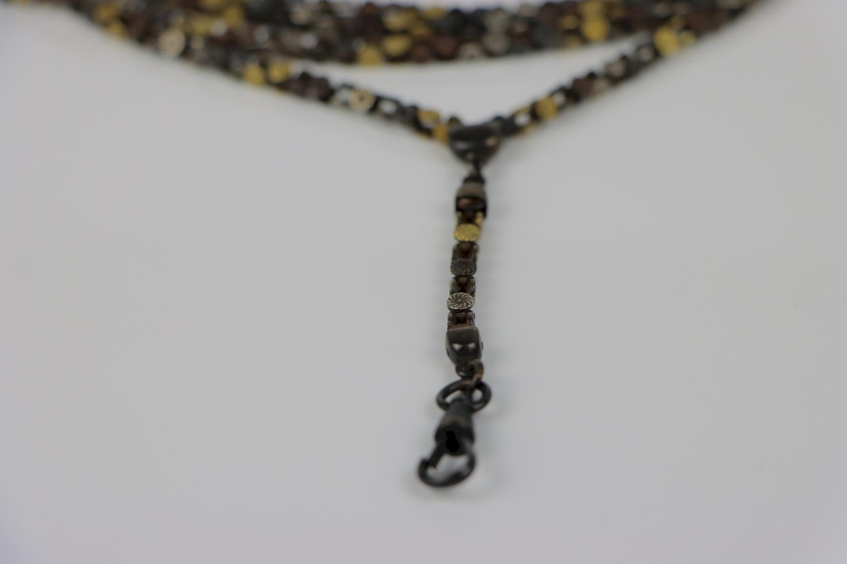 A Very Rare Antique Mixed Metal Shakudo Long Chain Necklace Meji Period