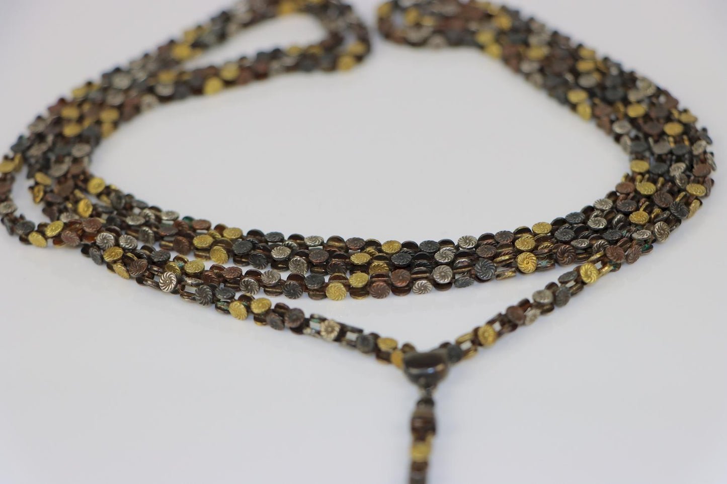 A Very Rare Antique Mixed Metal Shakudo Long Chain Necklace Meji Period