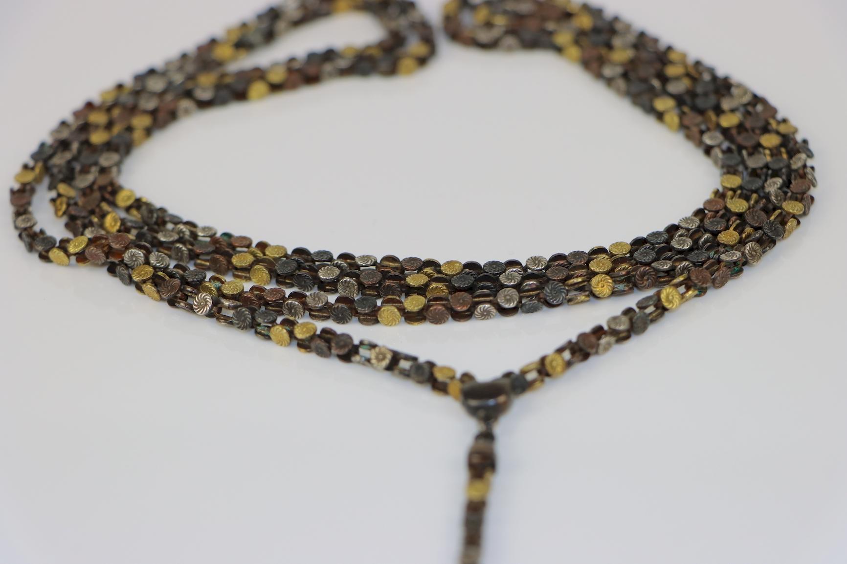 A Very Rare Antique Mixed Metal Shakudo Long Chain Necklace Meji Period