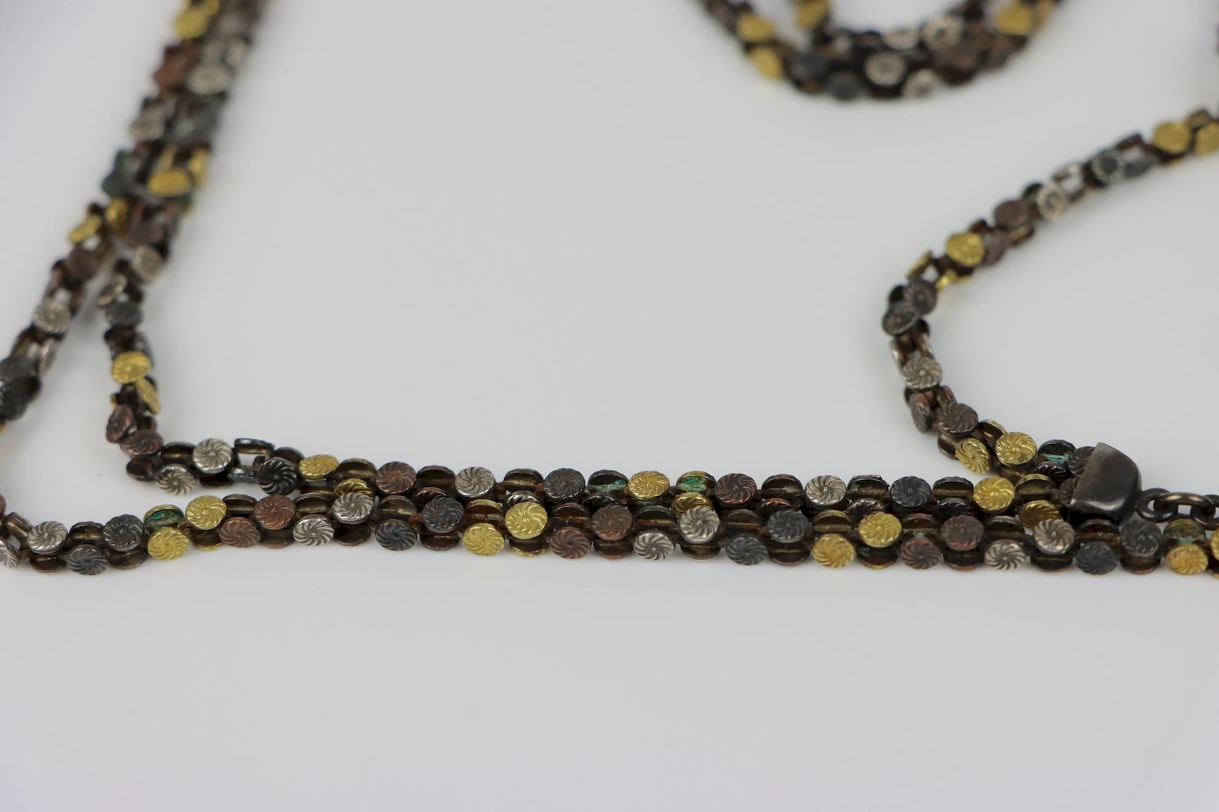 A Very Rare Antique Mixed Metal Shakudo Long Chain Necklace Meji Period