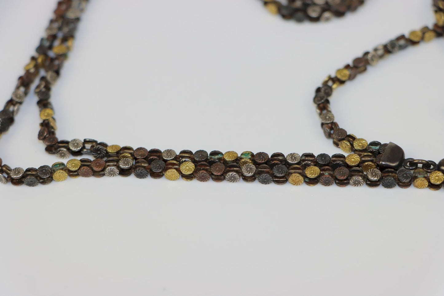 A Very Rare Antique Mixed Metal Shakudo Long Chain Necklace Meji Period