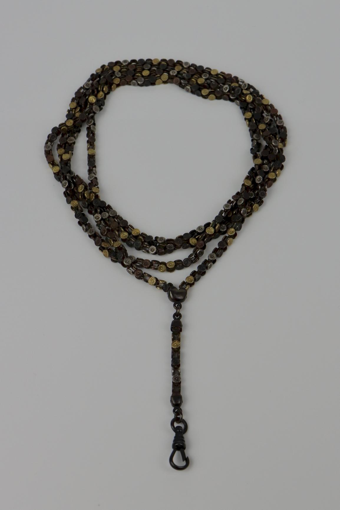 A Very Rare Antique Mixed Metal Shakudo Long Chain Necklace Meji Period