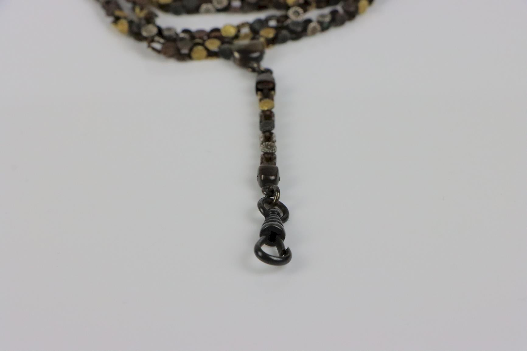 A Very Rare Antique Mixed Metal Shakudo Long Chain Necklace Meji Period