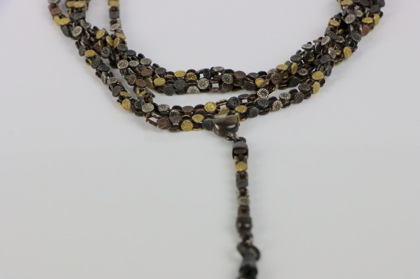 A Very Rare Antique Mixed Metal Shakudo Long Chain Necklace Meji Period