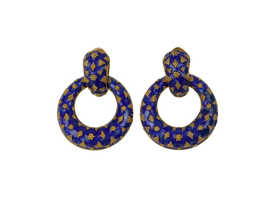 Vintage Lalaounis 18K Gold Enamel Earrings