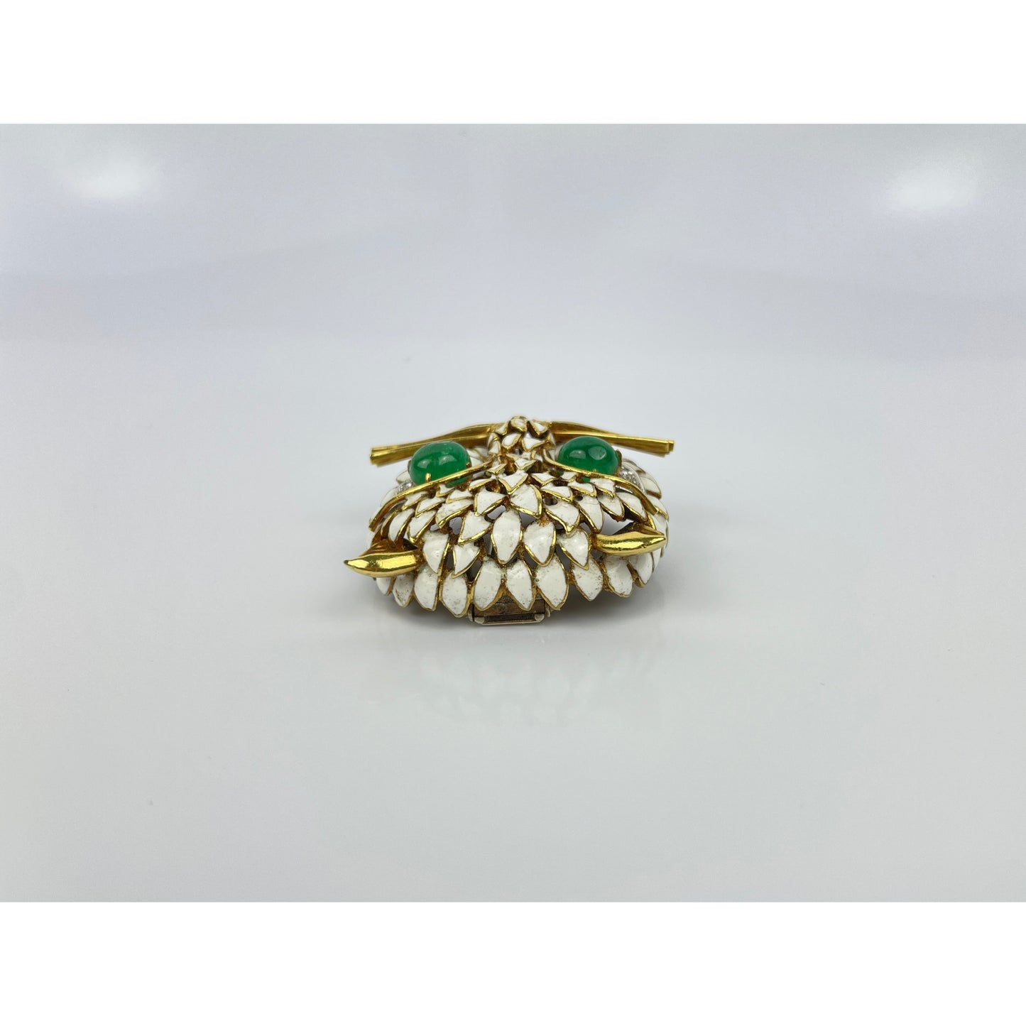 Vintage 18k Gold Emerald Diamond Ename Cat Brooch Pin