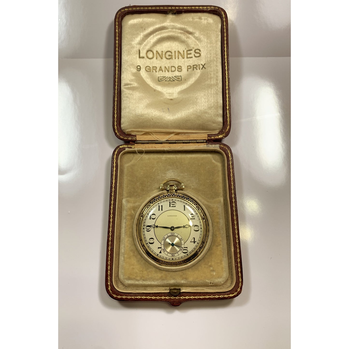 Mint Longines 9 Grand Prix 14k Gold Enamel Pocket Watch ORIGINAL CASE