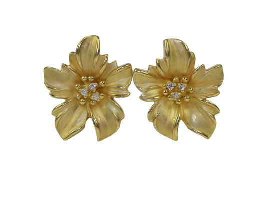 Vintage SUNA 18K Gold Diamond Flower Earrings