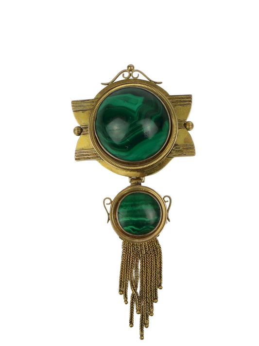 Antique 14K Gold Malachite Brooch Pin