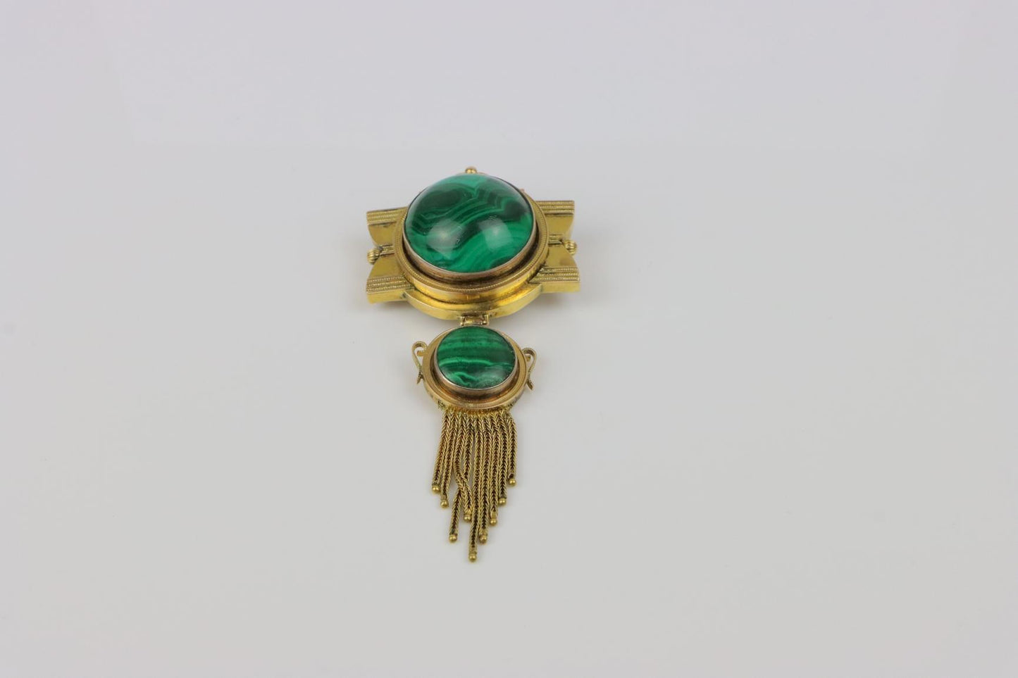 Antique 14K Gold Malachite Brooch Pin