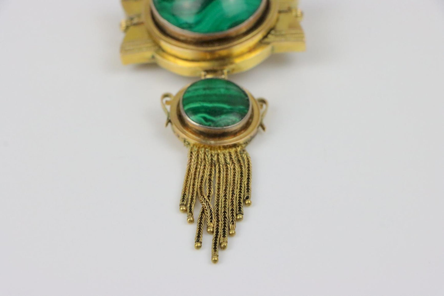 Antique 14K Gold Malachite Brooch Pin