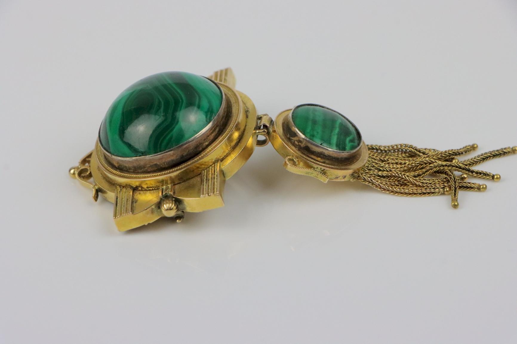 Antique 14K Gold Malachite Brooch Pin