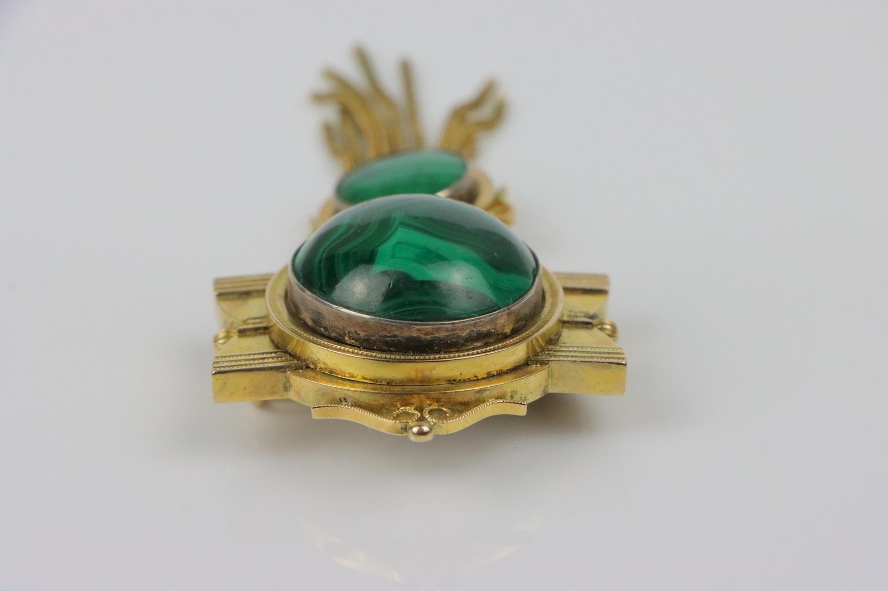 Antique 14K Gold Malachite Brooch Pin