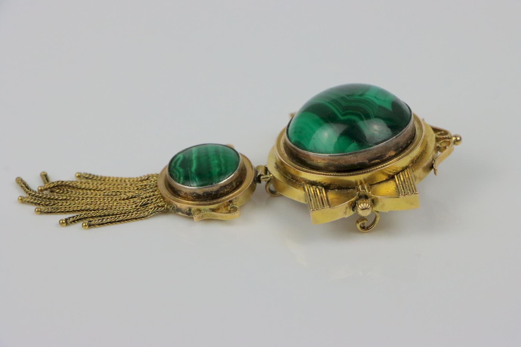 Antique 14K Gold Malachite Brooch Pin