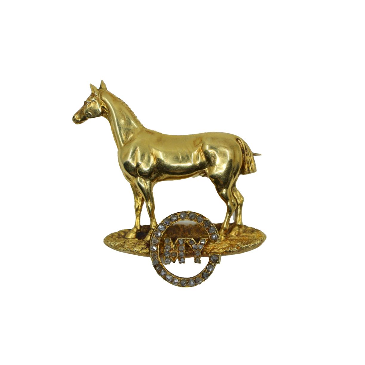 Victorian 18K Gold Horse Brooch Pin