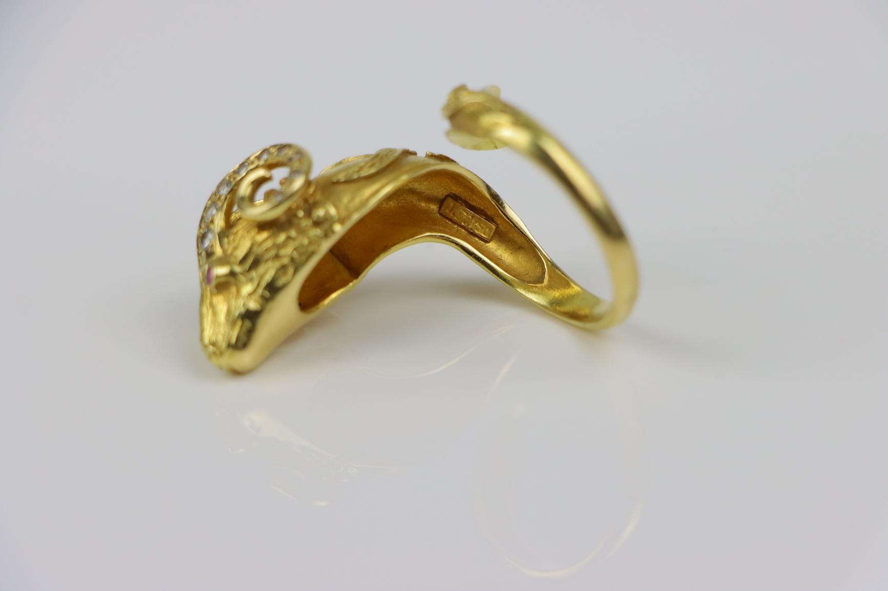 Vintage Greek 18K Gold Ram Ring Attrib. Zolotas
