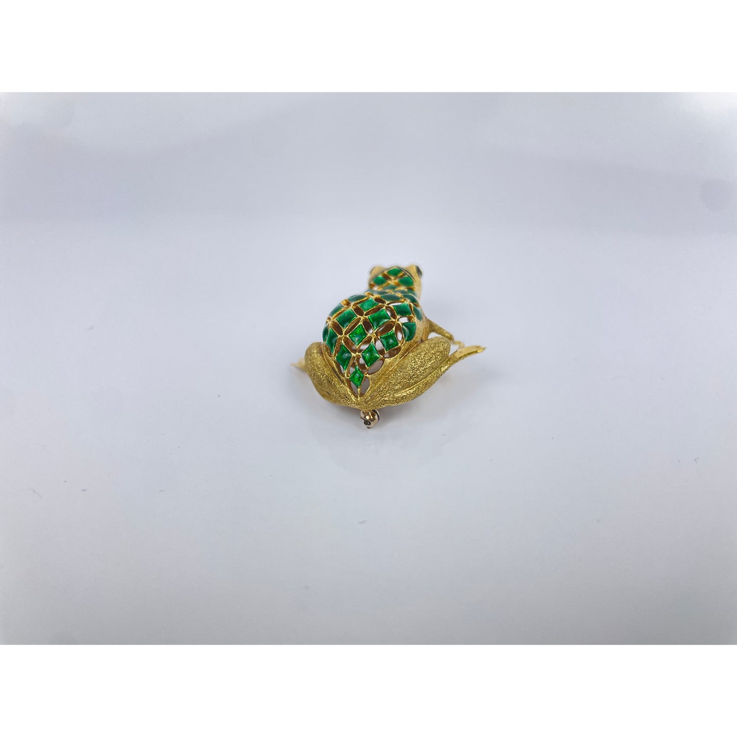 14k Gold Enamel Frog Pendant Brooch