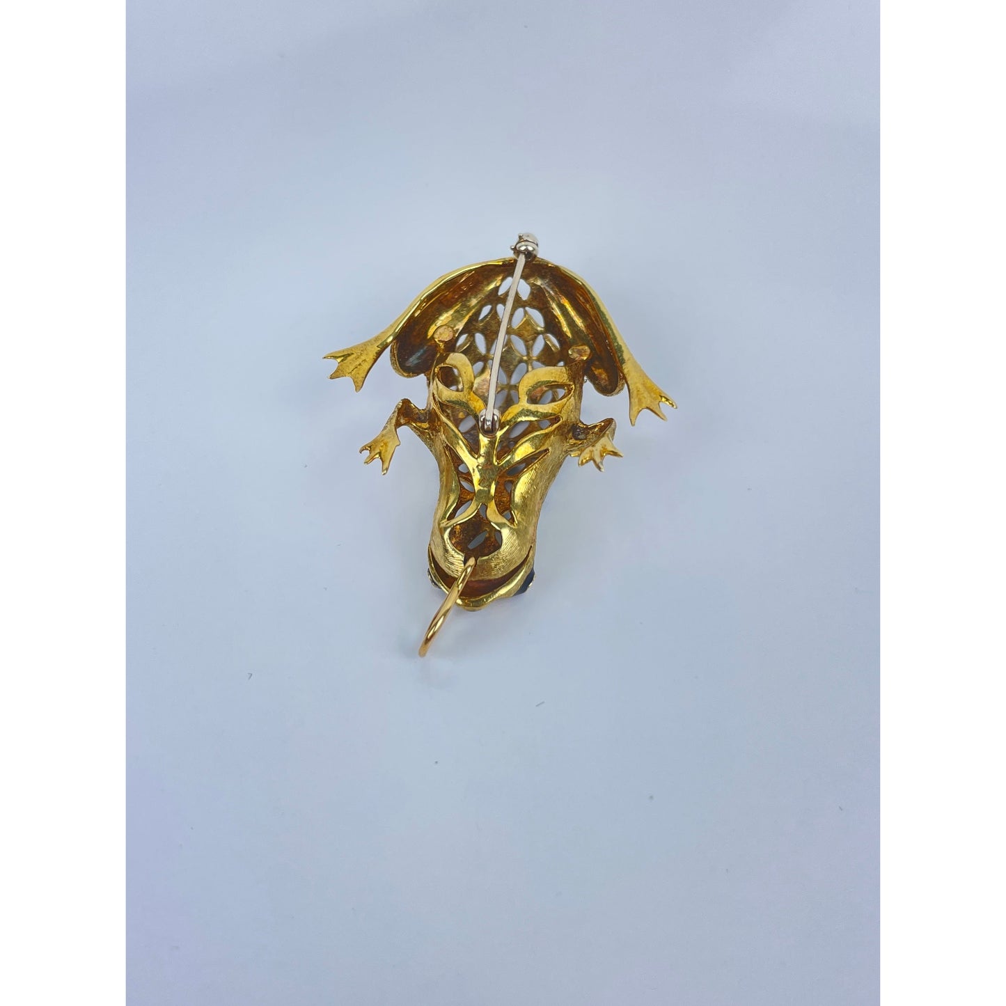 14k Gold Enamel Frog Pendant Brooch