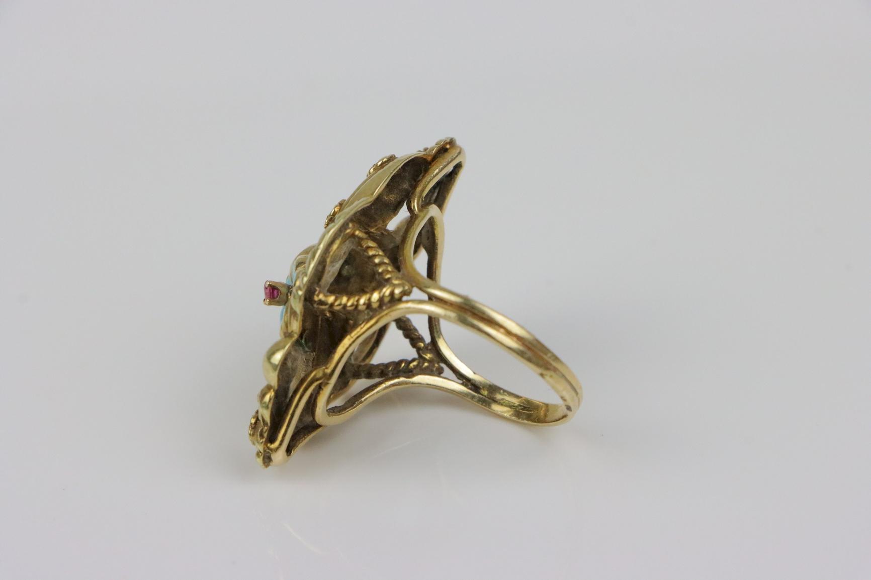 Victorian 14K Gold Ruby Enamel Ring