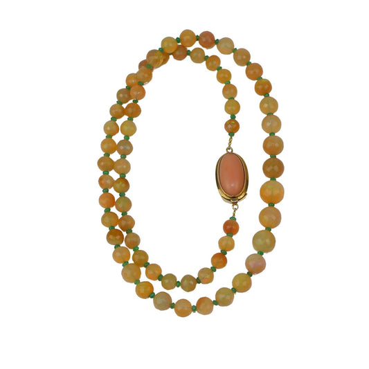 A 14K Gold Opal Emerald and Coral Bead Necklace