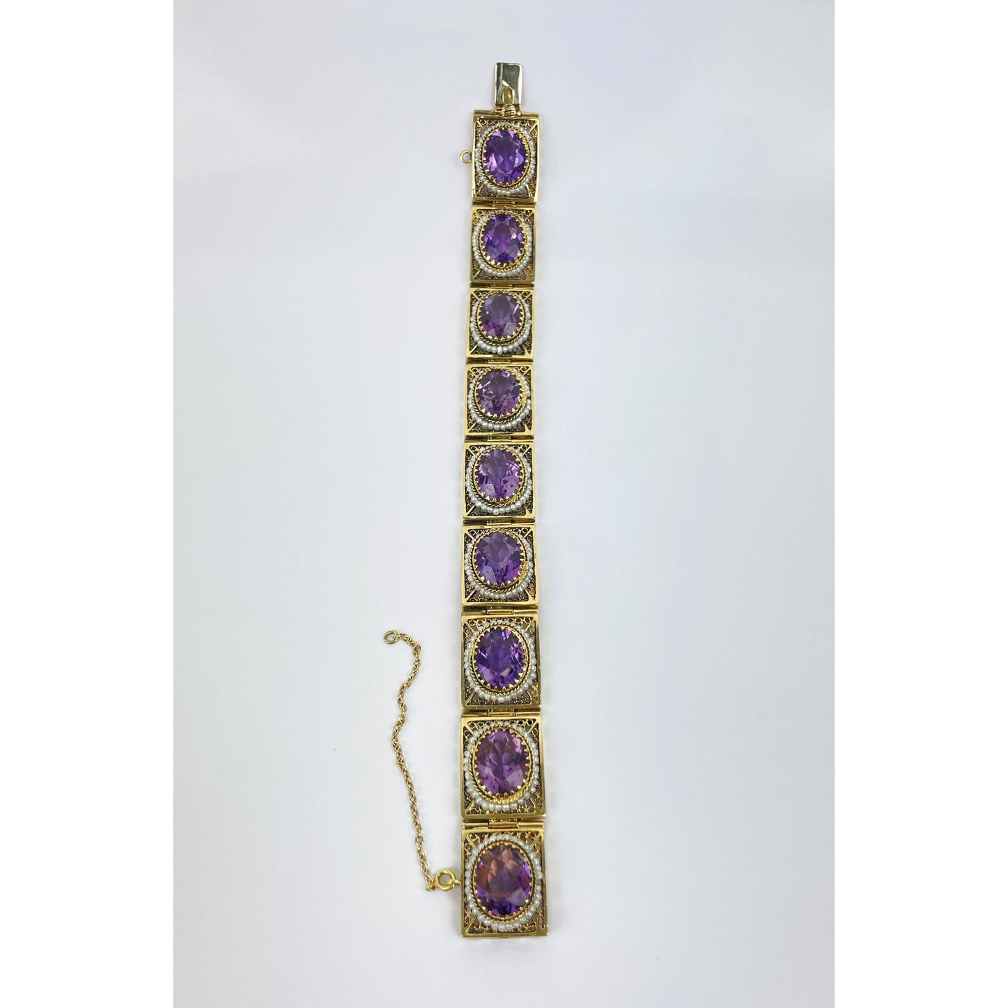 Vintage 14k Gold Seed Pearl Amethyst Bracelet