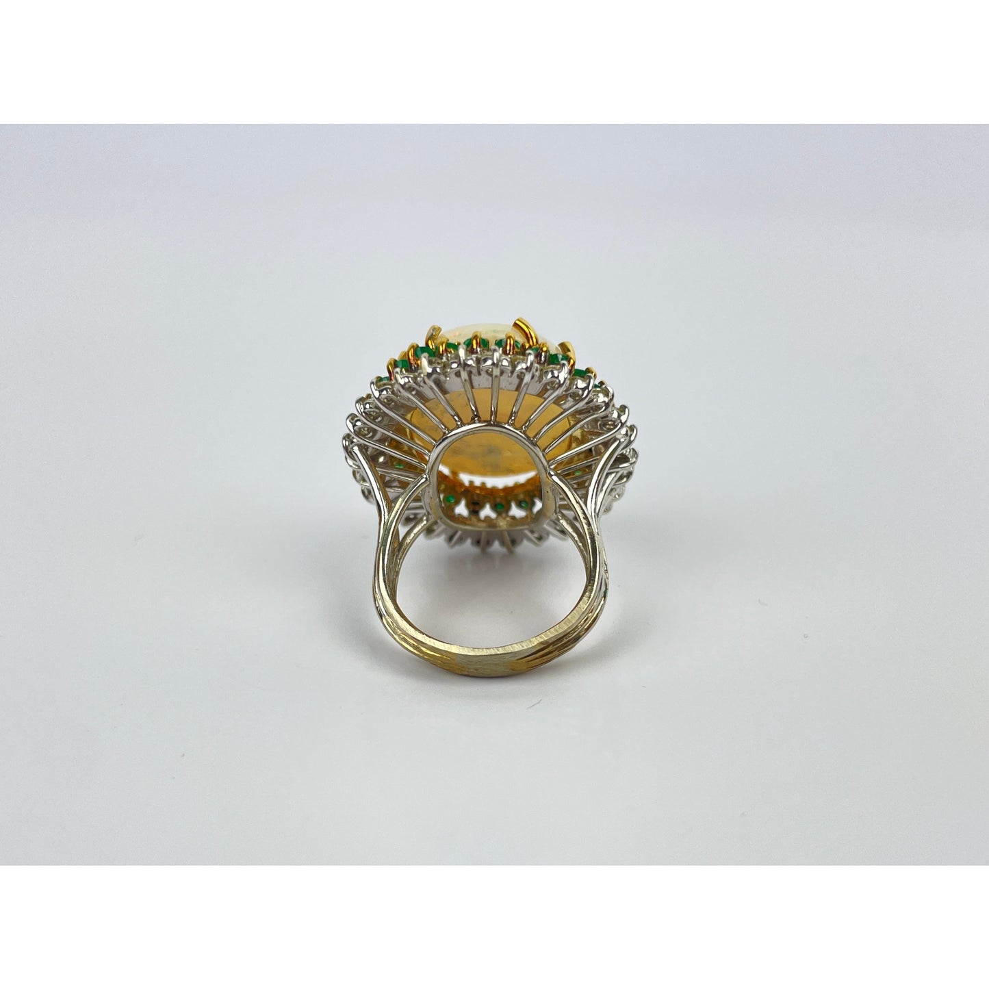 14K Gold Opal Cabochon Diamond Emerald Ring