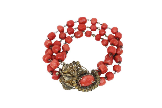 Antique 9K Gold Muit-Stand Coral Bracelet