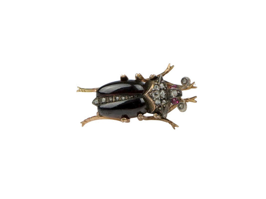 Antique 14K Gold Garnet Diamond Insect Brooch