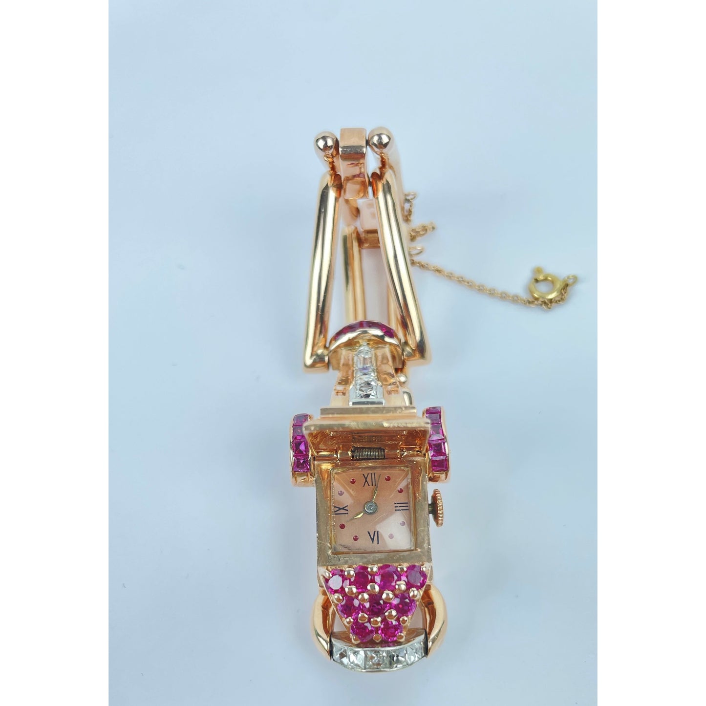 Retro 14k Gold Ruby Diamond Watch Bracelet